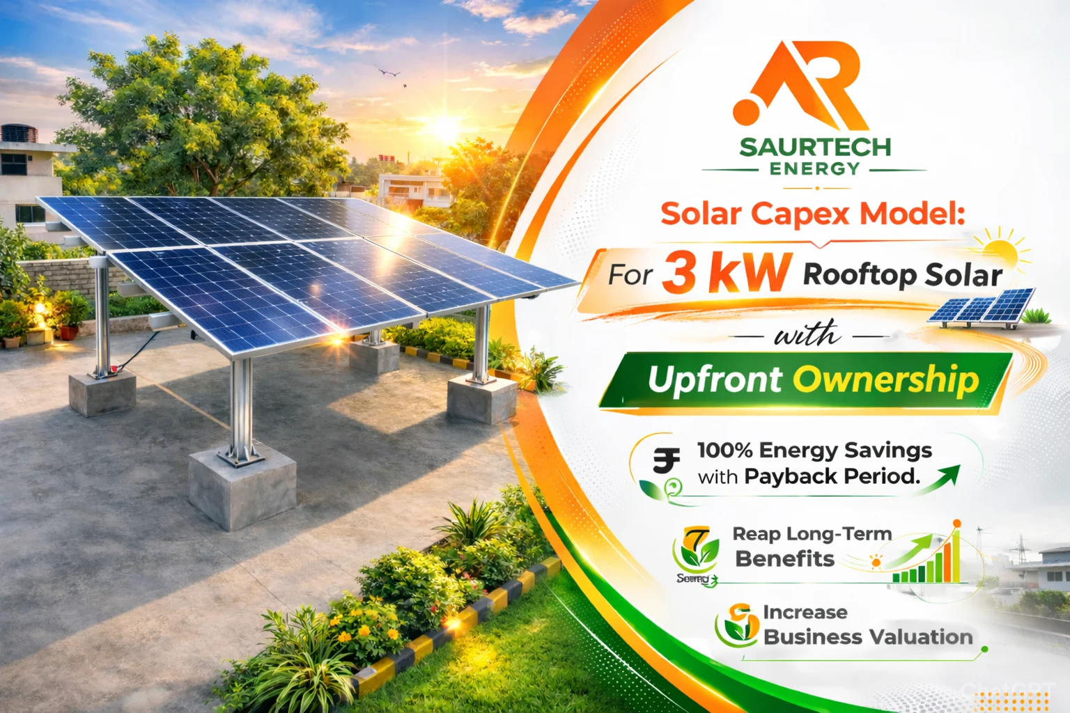 Rooftop solar panel installation with clear sky